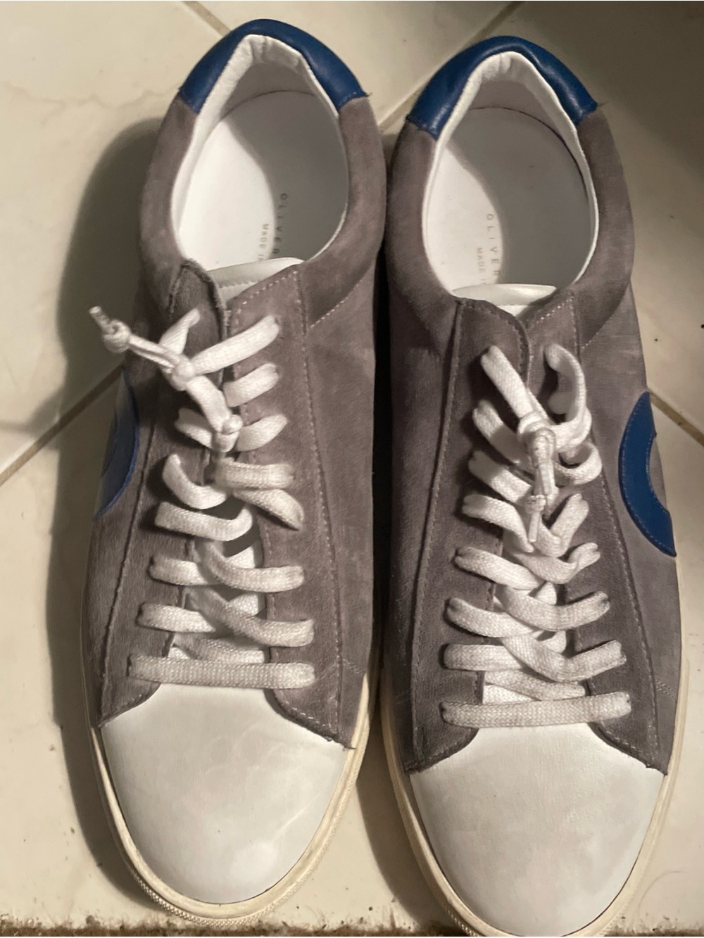 Oliver Cabell size 11/44 Grey/Gray Suede Blue Trim Men’s Low 1 Leather Sneaker